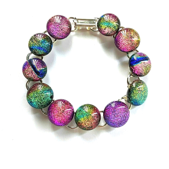 6 1/2" Dichroic Fused Glass Link Bracelet - Picture 1 of 1